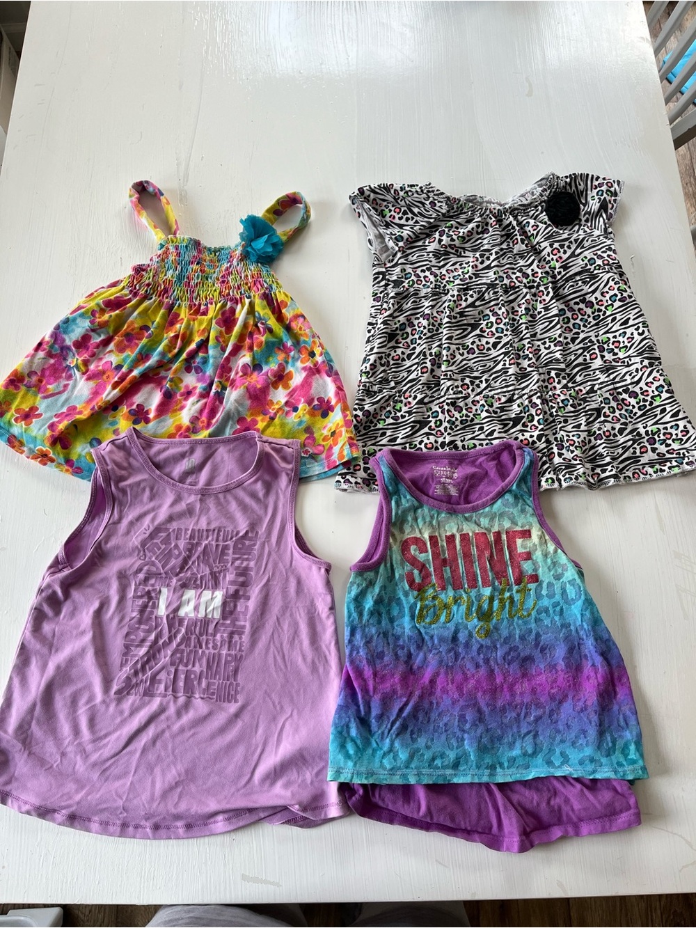 Girls Multicolor Floral & Purple Tank Top Bundle - 4pc